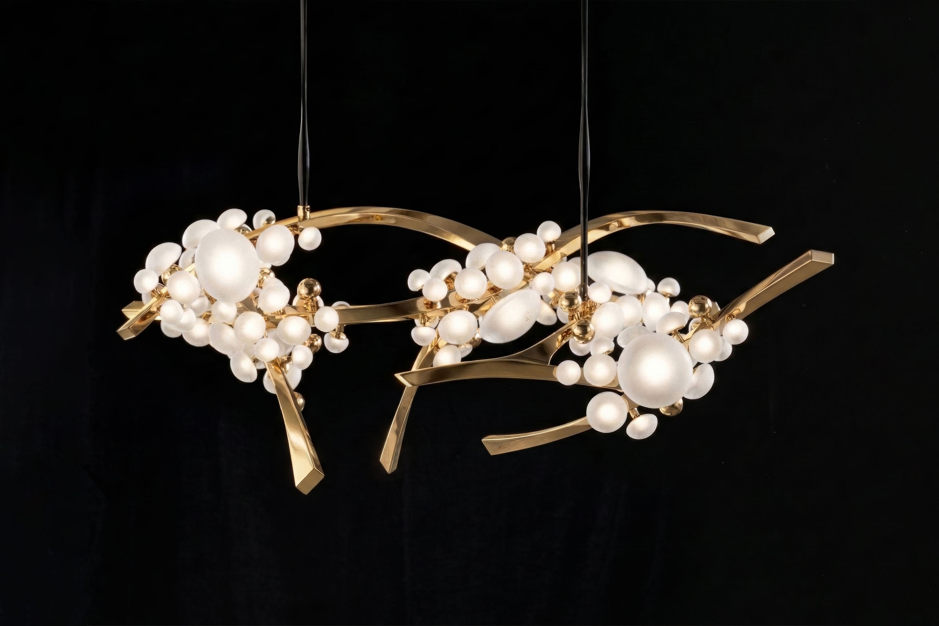 Intima horizontal chandelier in a dining room setting