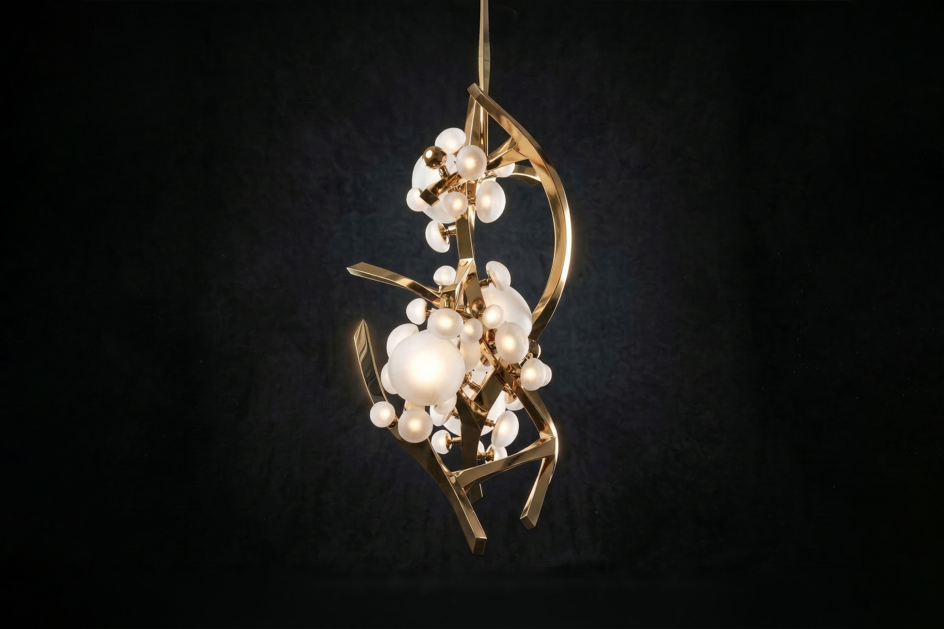 Intima vertical chandelier in a stairwell or foyer setting