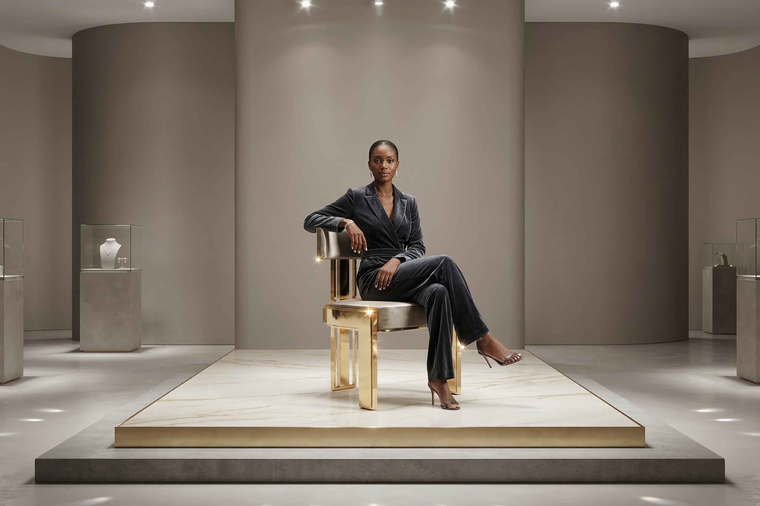 Bellus Chair, Patina Bronze by Palena Studio, sculptural dining chair in patina bronze, velvet and polished bronze, shown in a styled setting