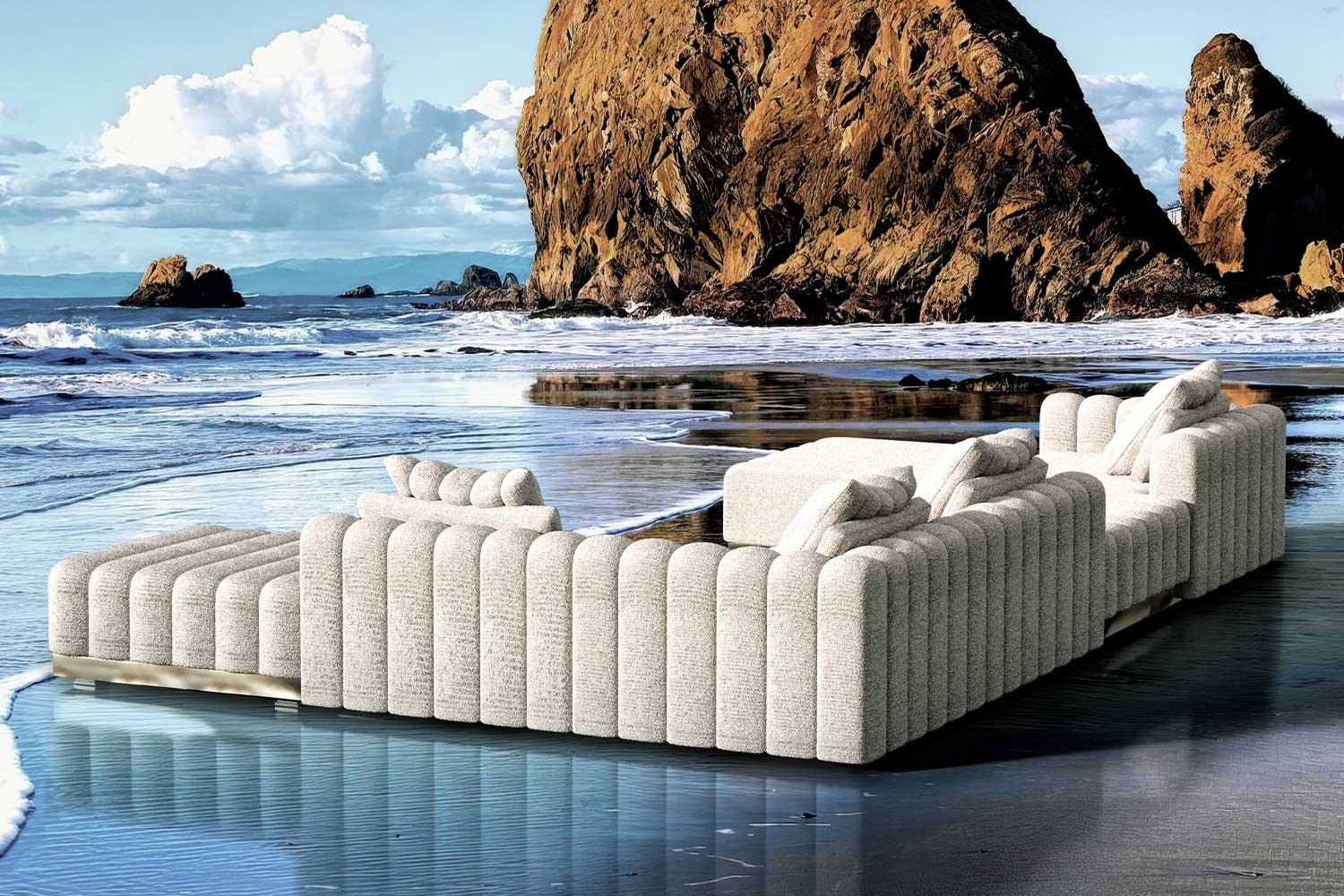 Close-up of the El Mar sectional's channel-tufted upholstery
