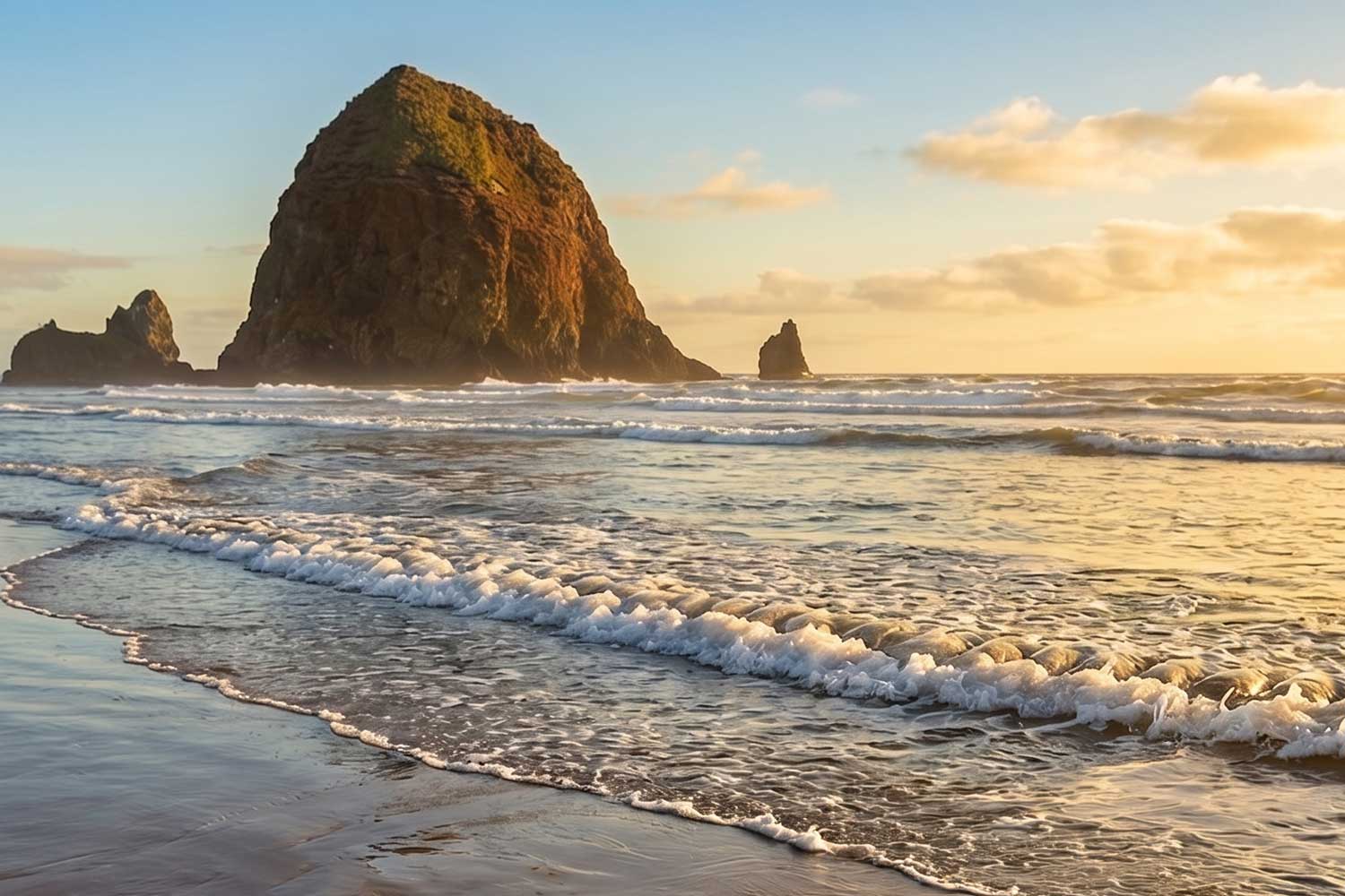 Photograph of ocean waves rolling toward a shoreline
