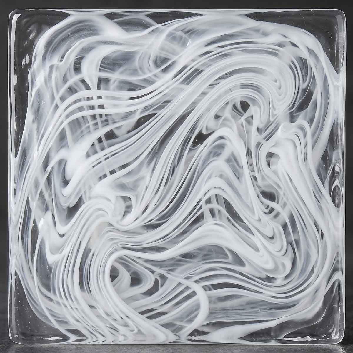 A sophisticated, hand-poured aesthetic featuring fluid, alabaster-white veins suspended in clear glass, perfect for creating dynamic focal points.