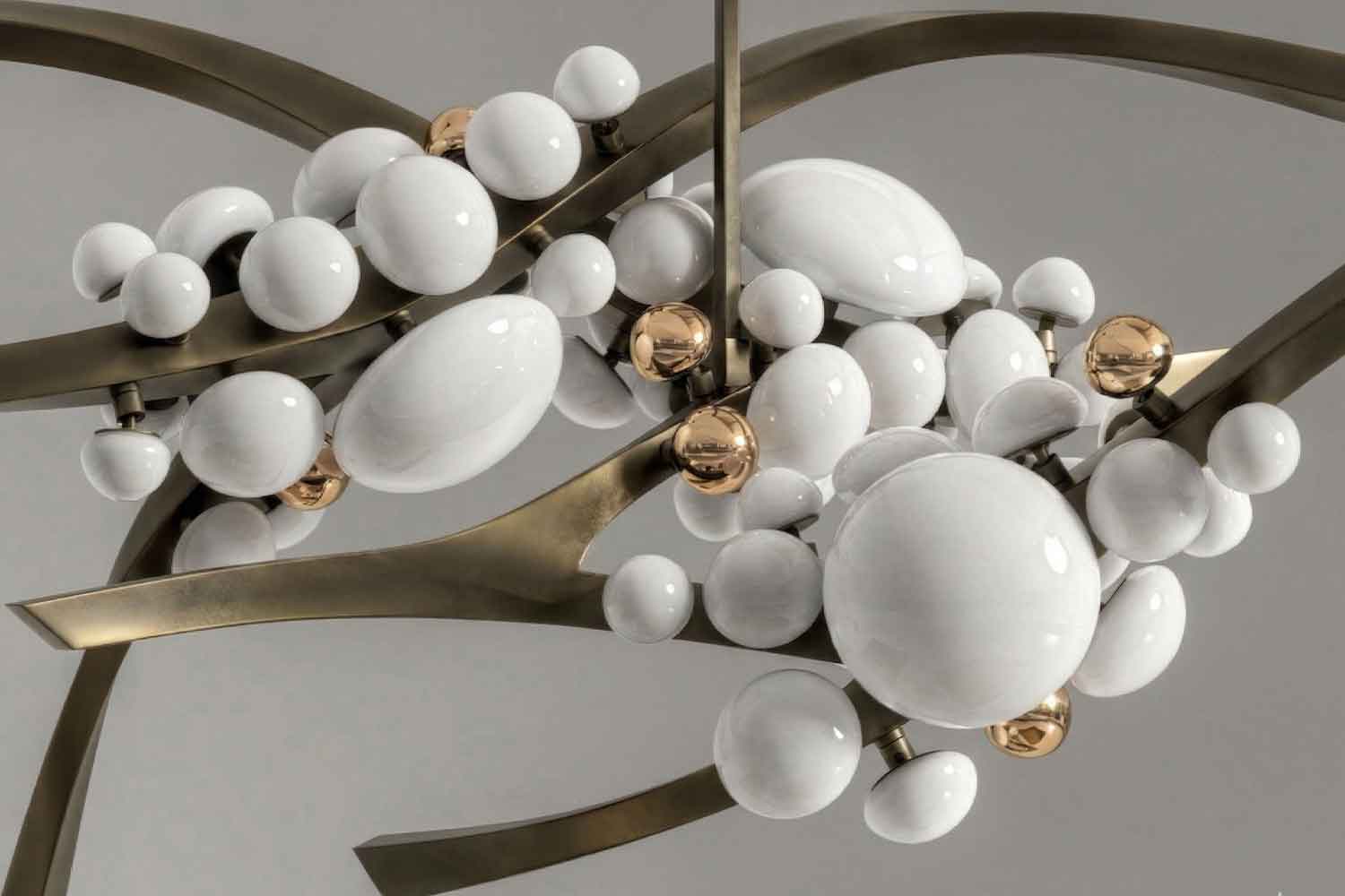Close-up of the Intima chandelier's clustered hand-blown glass globes