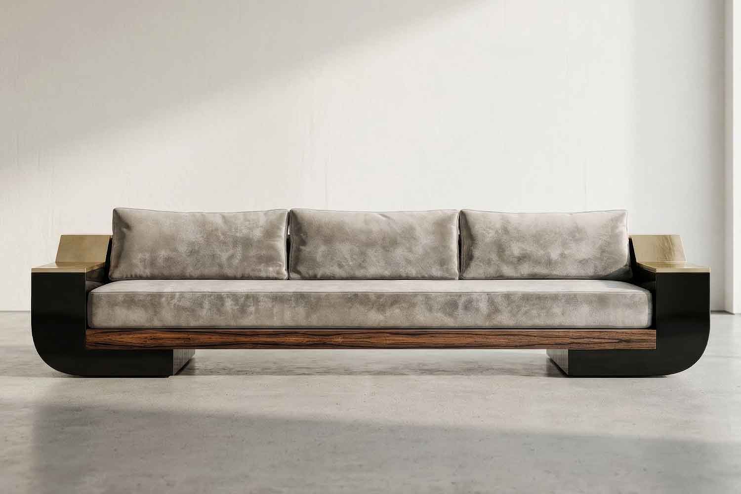 Meilleur Nom sofa, front view showing the continuous lacquer shell