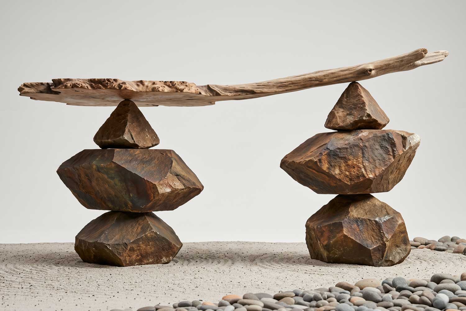 Photograph of a hand-stacked stone cairn balanced outdoors