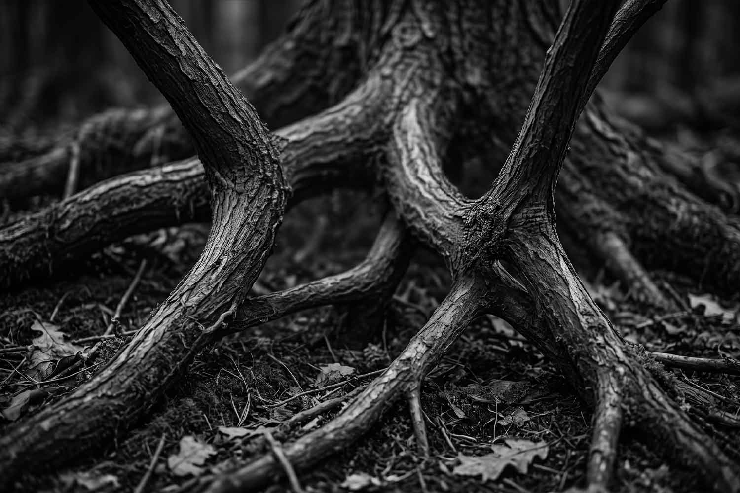 Macro reference photograph of tree roots breaking through the soil