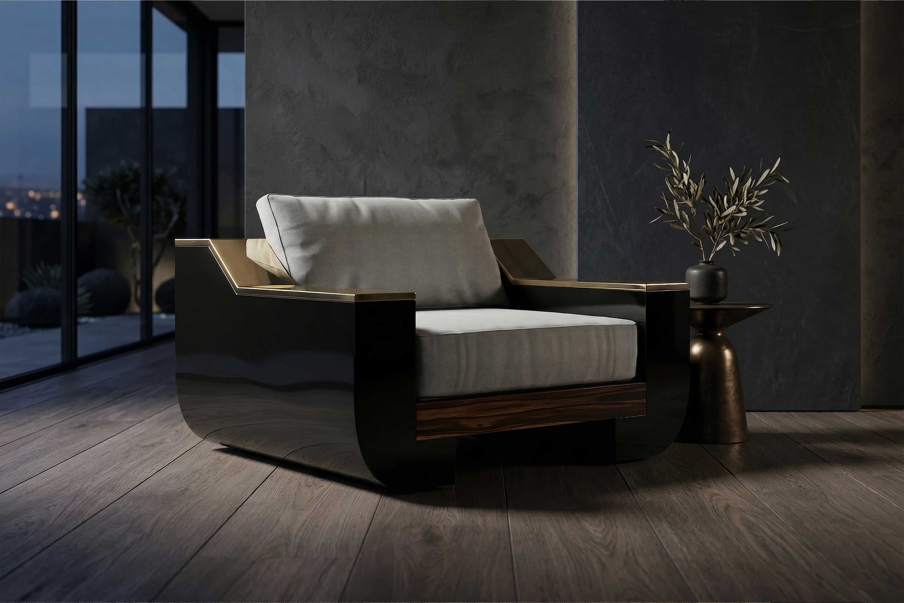 MeilleurNom Lounge Chair, sculptural luxury armchair staged in a refined minimal interior with soft neutral tones — Palena Studio